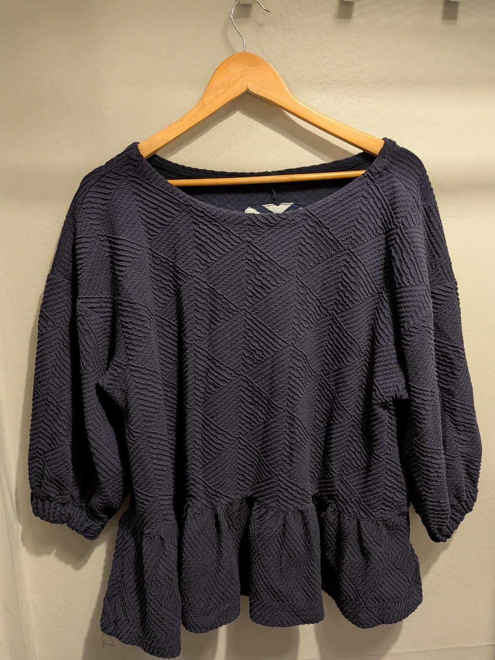 Anthropologie Mauve Navy Textured Peplum Long-Sleeve Dress